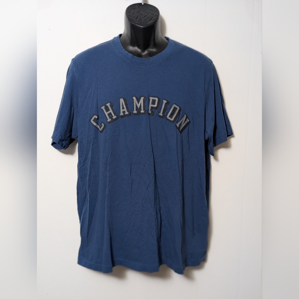 Men's Champion Spell Out Navy Blue Athletic T-shirt Size XL